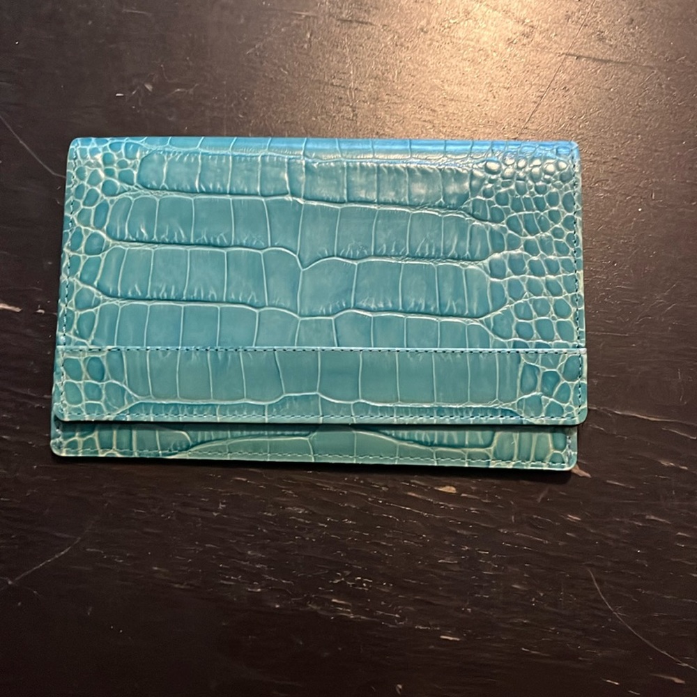 Abas crocodile wallet in blue/green. GUC